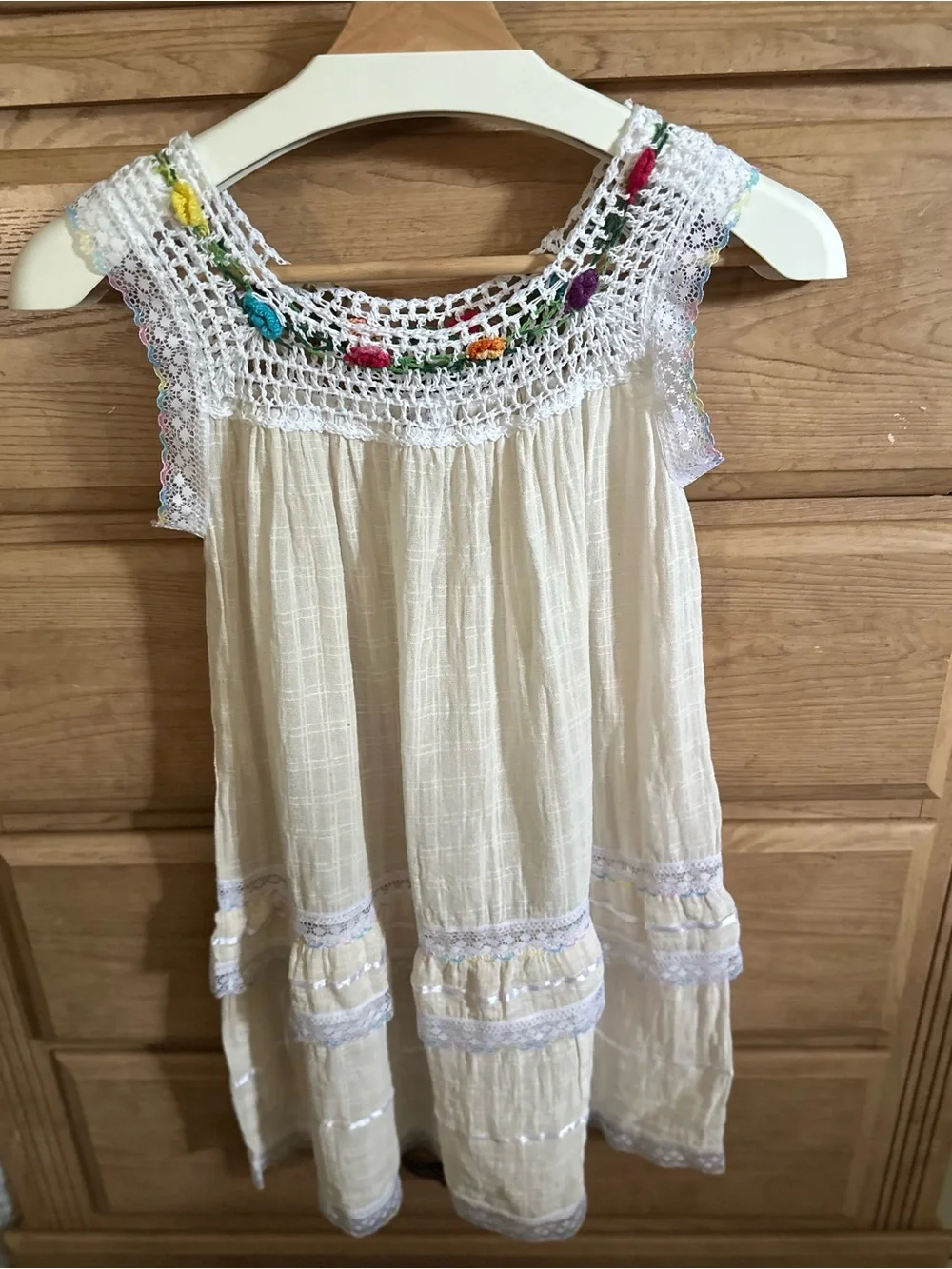 Vintage Handmade Crochet Hand Sewn Cream Yoke Summer Dress #Batita Lupita Dress